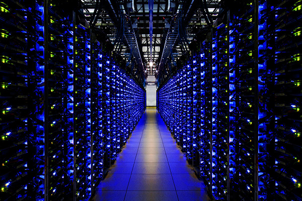 The inside of a data center (Google). Data centers consist in millions of interconnected computers.